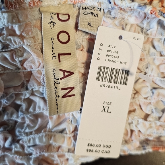 DOLAN Anthropologie Off-Shoulder Puff Sleeve Textured Top, Orange Pattern, XL - Picture 13 of 13